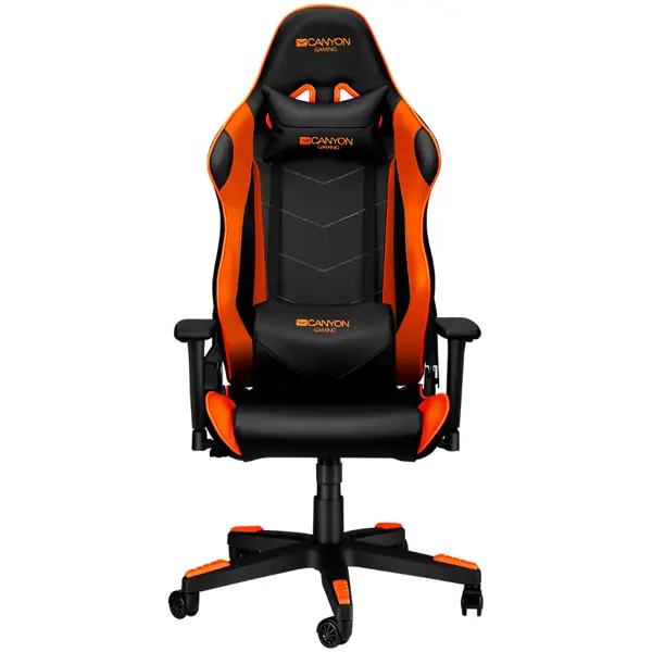 Gaming chair, PU leather, Original foam and Cold molded foam, Metal Frame, Butterfly mechanism, 90-165 dgree, 3D armrest, Class 4 gas lift, Nylon 5 Stars Base, 60mm PU caster, black+Orange.