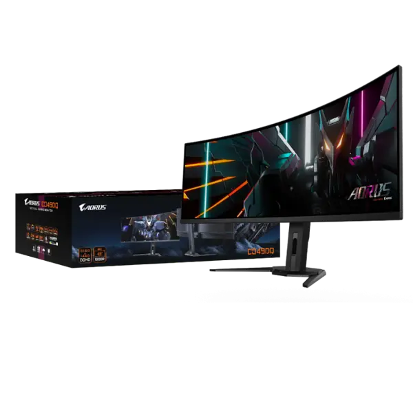 GIGABYTE AORUS CO49DQ 49 OLED DQHD ukrivljen monitor, 5120 x 1440, 0.03ms, 144Hz, zvočniki