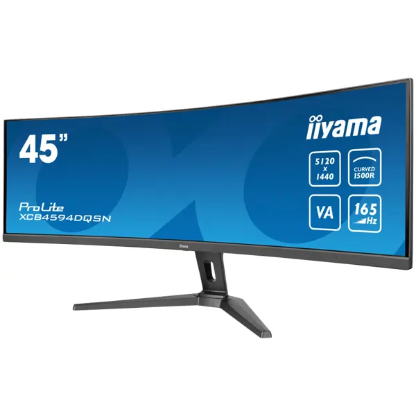 IIYAMA Monitor LED XCB4594DQSN-B1 45’’ Dual QHD VA panel with KVM switch, USB-C 90W dock and RJ45 5120 x 1440 @165Hz 32:9 450 cd/m² 3000:1 0.8ms height, tilt HDMI DP USB-C RJ45 Hub