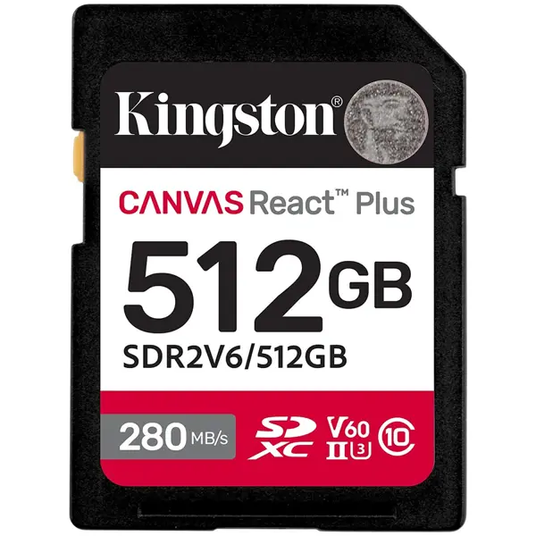 Kingston 512GB SDXC Canvas React Plus SDXC UHS-II 280R/150W U3 V60, EAN: SDR2V6/512GB