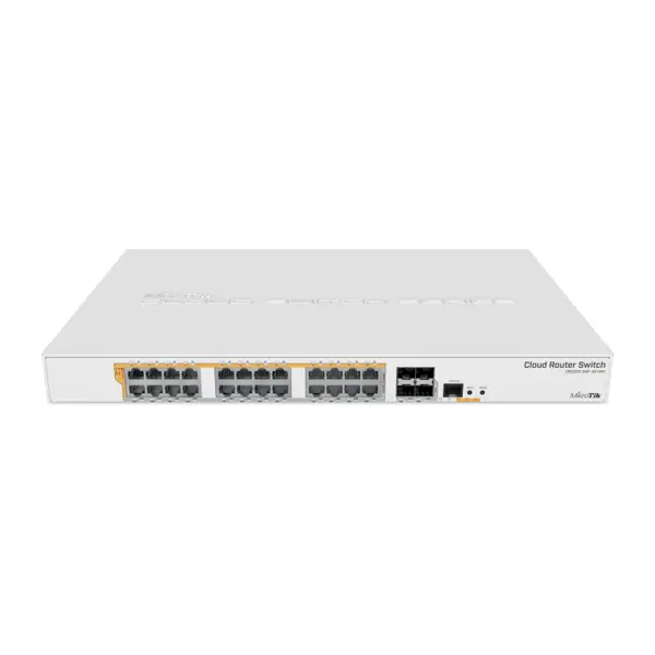 Mikrotik Cloud Router Switch CRS328-24P-4S+RM, 800 MHz CPU, 512MB RAM, 24×G-LAN (all PoE-out), 4xSFP+, RouterOS L5/SwitchOS (dual boot), 1U rackmount kučište, 500W PSU