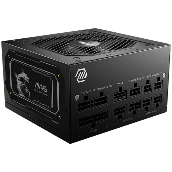 MSI PSU MAG A750GL PCIE5 II, 750W 80Plus Gold, 120mm Fan Active PFC, Fully Modular, 12VHPWR, ATX 3.1, PCIe 5.1, OVP, OCP, OTP, OPP, SCP, UVP, 100-240Vac, 47Hz-63Hz Input Frequency, ATX, 7Y, Black