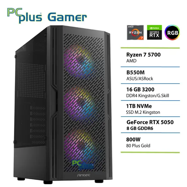 PCPLUS Gamer Ryzen 7 5700 16GB 1TB SSD RTX 5050 8GB gaming namizni računalnik