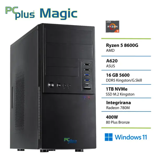 PCPLUS Magic Ryzen 5 8600G 16GB 1TB Windows 11 Pro namizni računalnik