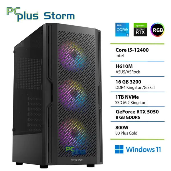 PCPLUS Storm Core i5-12400F 16GB 1TB SSD RTX 5050 8GB Windows 11 Home gaming namizni računalnik