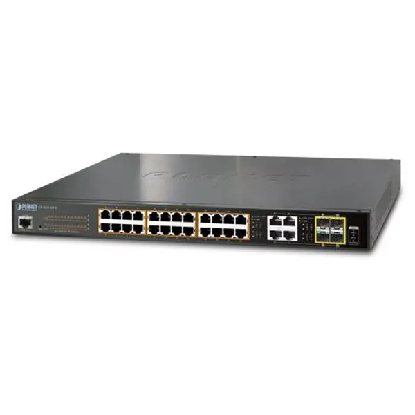 PLANET IPv6/IPv4, 24-Port Managed 802.3at POE+ Gigabit Ethernet Switch + 4-Port Gigabit Combo TP/SFP (220W)