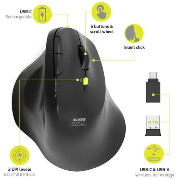 Port miš ERFO SOFT BT+WL, punjivi, crni