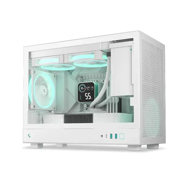 Računalniško ohišje DeepCool CH160 PLUS WH, ITX, Micro-ATX, kaljeno steklo, belo
