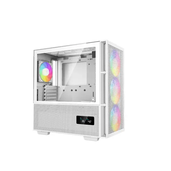 Računalniško ohišje DeepCool CH560 Digital WH, E-ATX, ARGB, LCD, kaljeno steklo, belo