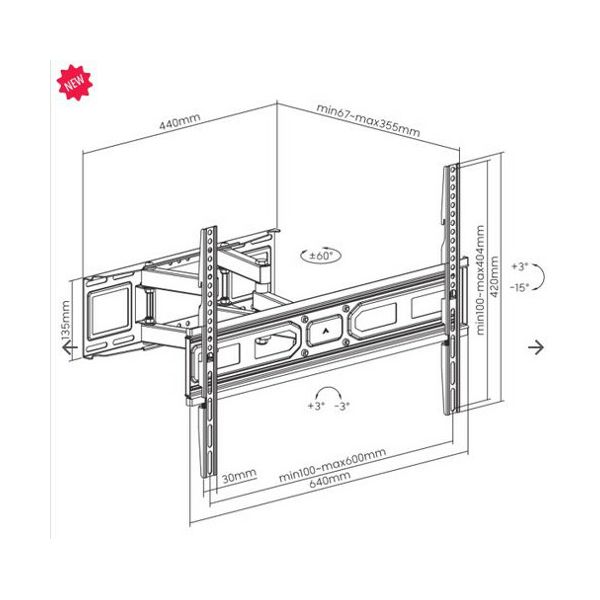 SBOX izvlačno okretni nosač 37"-80", do 40kg