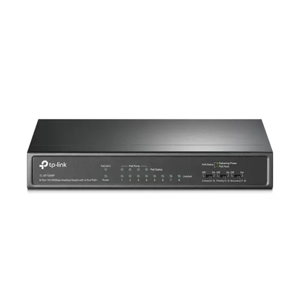 TP-Link 8-port Desktop preklopnik (Switch), 8×10/100M RJ45 ports + 4 PoE ports, metalno kućište (57W)