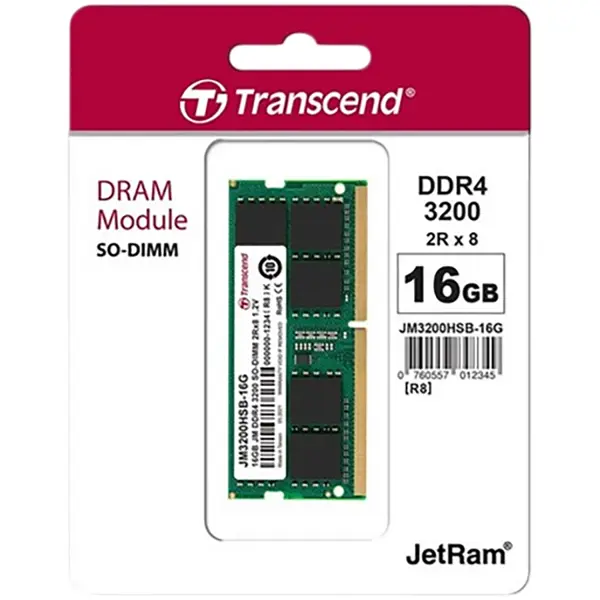 TRANSCEND 16GB DDR4 3200MHz Unbuffered SODIMM JetRam 1Gx8