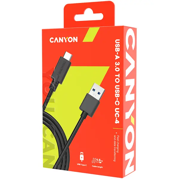Type C USB 3.0 standard cable, Power & Data output, 5V 3A, OD 4.5mm, PVC Jacket, 1m,  black