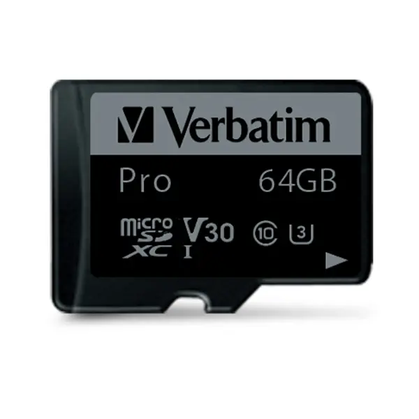 Verbatim memorijska kartica Micro SD Pro (XC/UHS1) 64GB Class 10 Card + adapter (Read up to 90MB/s)